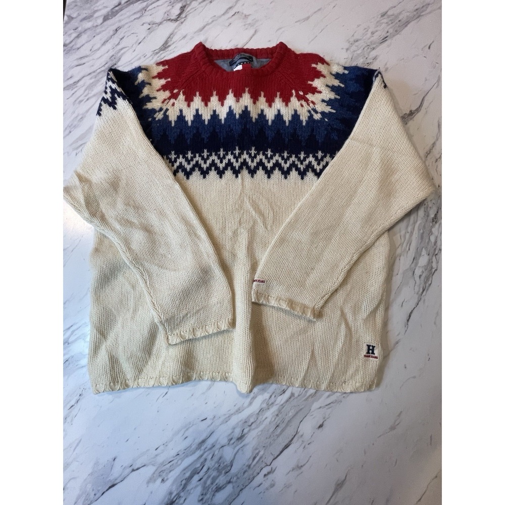 VINTAGE MENS TOMMY HILFIGER 100% Shetland WOOL SWEATER SIZE LARGE